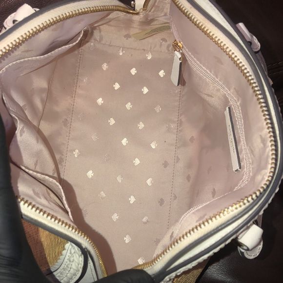 KATE SPADE White Leather Rattan Two Top Handle Tote Zipper Closure Crossbody Bag - Picture 14 of 17